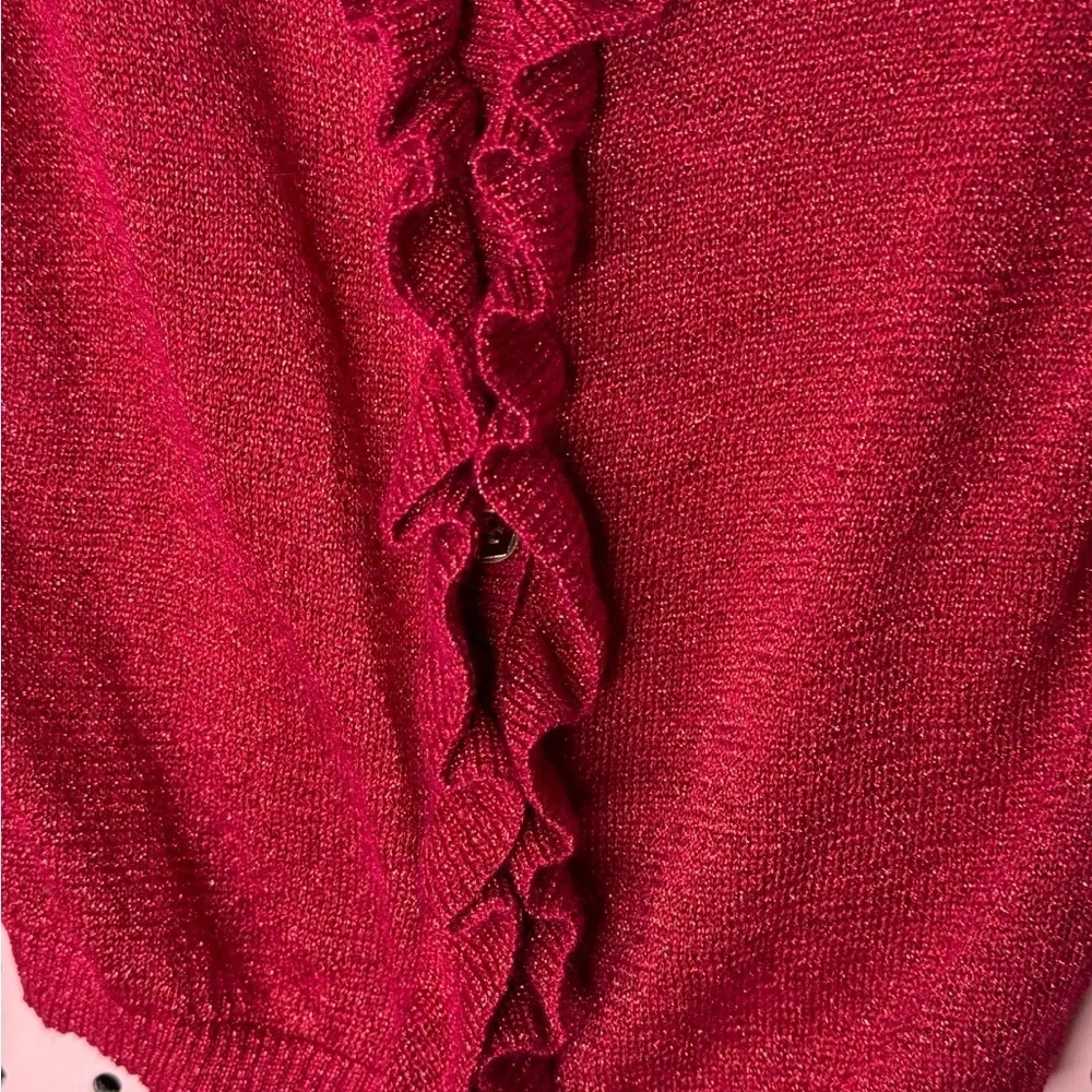 OshKosh B’gosh Girls Red Metallic Ruffle Cardigan Sweater Size 4T Classic Preppy